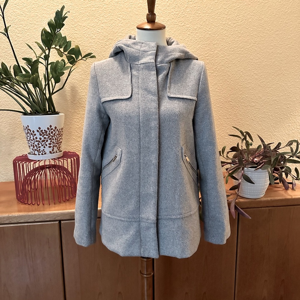 Wool blend hooded coat. Size Med.